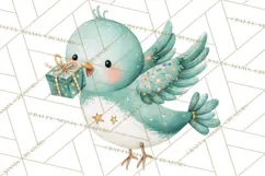 Christmas Bird Clipart, Watercolor Holiday Bird PNG Product Image 5