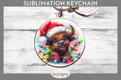Christmas Bison v2 Entangled in Lights Round Keychain PNG Product Image 1