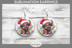 Christmas Bison v2 Entangled in Lights Round Earrings PNG Product Image 1
