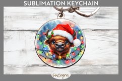 Christmas Bison v3 Entangled in Lights Round Keychain PNG Product Image 1