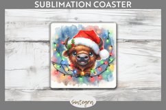 Christmas Bison v3 Entangled in Lights Square Coaster PNG Product Image 1