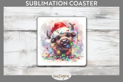 Christmas Bison v4 Entangled in Lights Square Coaster PNG Product Image 1