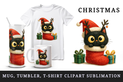 Christmas black cat tumbler mug wrap clipart sublimation png Product Image 1