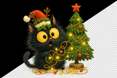 Christmas black cat tumbler mug wrap clipart sublimation png Product Image 2