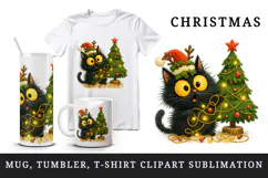 Christmas black cat tumbler mug wrap clipart sublimation png Product Image 1