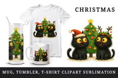 Christmas black cat tumbler mug wrap clipart sublimation png Product Image 1