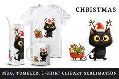 Christmas black cat tumbler mug wrap clipart sublimation png Product Image 1
