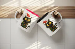 Christmas black cat tumbler mug wrap clipart sublimation png Product Image 3