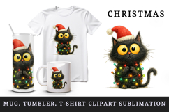 Christmas black cat tumbler mug wrap clipart sublimation png Product Image 1