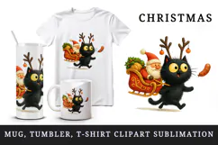 Christmas black cat tumbler mug wrap clipart sublimation png Product Image 1