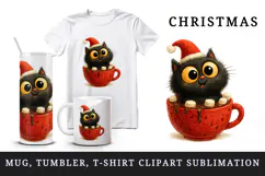 Christmas black cat tumbler mug wrap clipart sublimation png Product Image 1