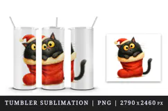 Christmas black cat tumbler mug wrap clipart sublimation png Product Image 4