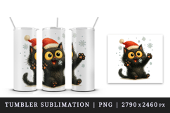 Christmas black cat tumbler mug wrap clipart sublimation png Product Image 4