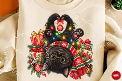Christmas Black Cat Heart Paws Love PNG, Trending Christmas Product Image 1