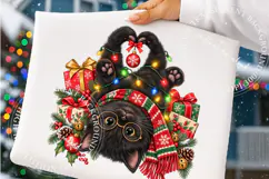 Christmas Black Cat Heart Paws Love PNG, Trending Christmas Product Image 4