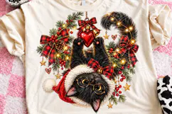 Christmas Black Cat Santa Hat, Glasses & Buffalo Plaid Holid Product Image 2