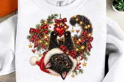 Christmas Black Cat Santa Hat, Glasses & Buffalo Plaid Holid Product Image 1