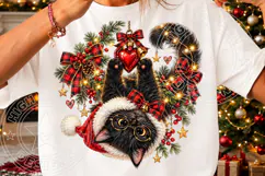 Christmas Black Cat Santa Hat, Glasses & Buffalo Plaid Holid Product Image 3