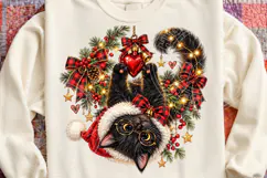 Christmas Black Cat Santa Hat, Glasses & Buffalo Plaid Holid Product Image 4