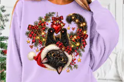 Christmas Black Cat Santa Hat, Glasses & Buffalo Plaid Holid Product Image 5