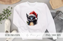 Watercolor Christmas black dragon with Santas hat - 1 png Product Image 2