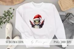 Watercolor Christmas black dragon with Santas hat - 1 png Product Image 2