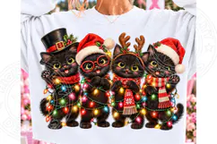 Meowy Christmas PNG | Black Kittens & Christmas Lights Subli Product Image 1