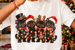Meowy Christmas PNG | Black Kittens & Christmas Lights Subli Product Image 3
