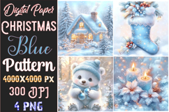 Christmas Blue Digital Paper Pattern Product Image 1