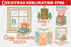Bookish Christmas sublimation | Retro Christmas book lover Product Image 1
