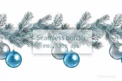 Christmas tree garland clipart. Seamless fir borders PNG Product Image 1