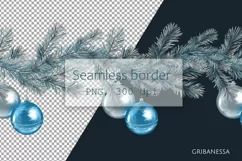Christmas tree garland clipart. Seamless fir borders PNG Product Image 2