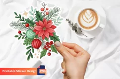 Christmas Bouquet Sticker, Festive Poinsettia Sticker Product Image 1