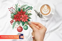 Christmas Bouquet Sticker, Festive Poinsettia Sticker Product Image 1