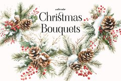 Watercolor Christmas Clipart - Christmas Bouquets - Winter Product Image 1