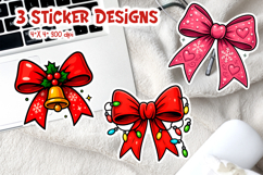 Coquette Christmas Bow Sticker | Bell Lights Printable Product Image 1
