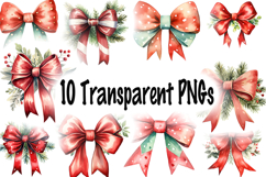 Farmhouse Christmas Bow Clipart Bundle - 10 Transparent PNGs Product Image 10