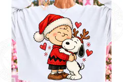 Christmas Boy and Beagle Hug PNG | Cute Holiday Sublimation Product Image 1