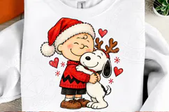 Christmas Boy and Beagle Hug PNG | Cute Holiday Sublimation Product Image 2
