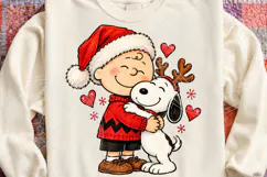 Christmas Boy and Beagle Hug PNG | Cute Holiday Sublimation Product Image 4
