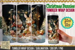 Christmas Bunnies Tumbler Wrap / 3D Sublimation PNG 300dpi Product Image 1
