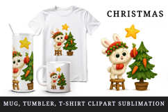 Christmas bunny tumbler, mug wrap, clipart sublimation png Product Image 1