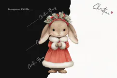 Vintage Christmas Bunny Clipart | Christmas PNG Product Image 2