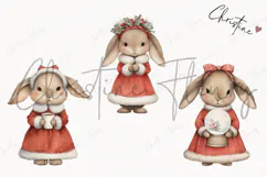 Vintage Christmas Bunny Clipart | Christmas PNG Product Image 3