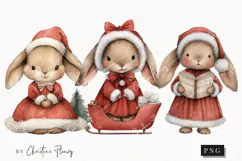 Vintage Christmas Bunny Clipart | Christmas PNG Product Image 1