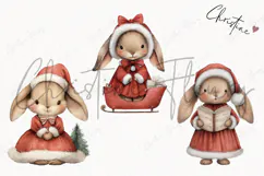 Vintage Christmas Bunny Clipart | Christmas PNG Product Image 3