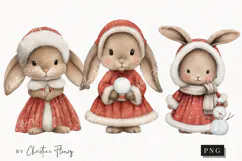 Vintage Christmas Bunny Clipart | Christmas PNG Product Image 1
