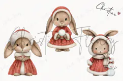 Vintage Christmas Bunny Clipart | Christmas PNG Product Image 3