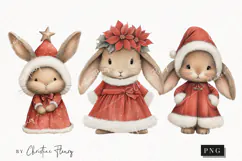Vintage Christmas Bunny Clipart | Christmas PNG Product Image 1