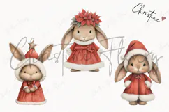 Vintage Christmas Bunny Clipart | Christmas PNG Product Image 3